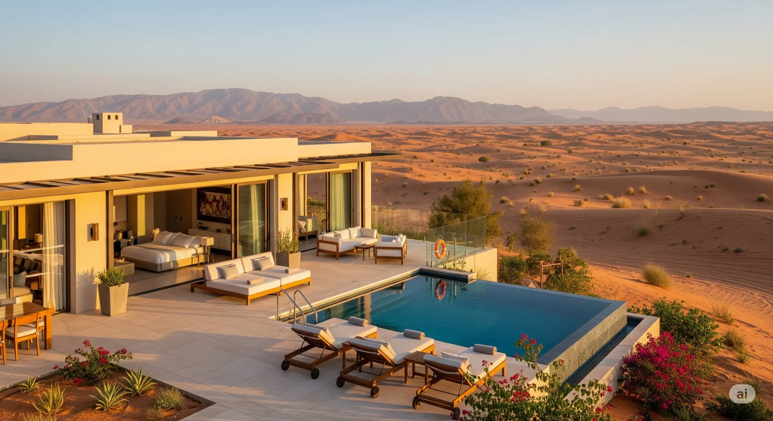 Elegant private villa in a desert resort, highlighting exclusive UAE luxury accommodations.