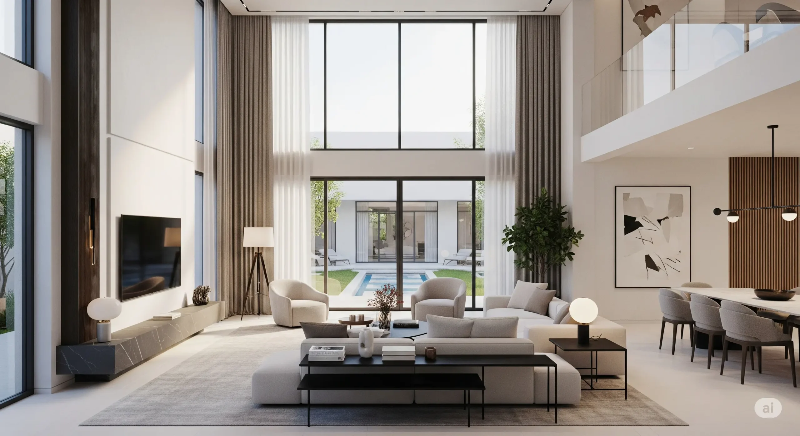 Modern interior living room of a high-end private villa in Dubai's exclusive collection.