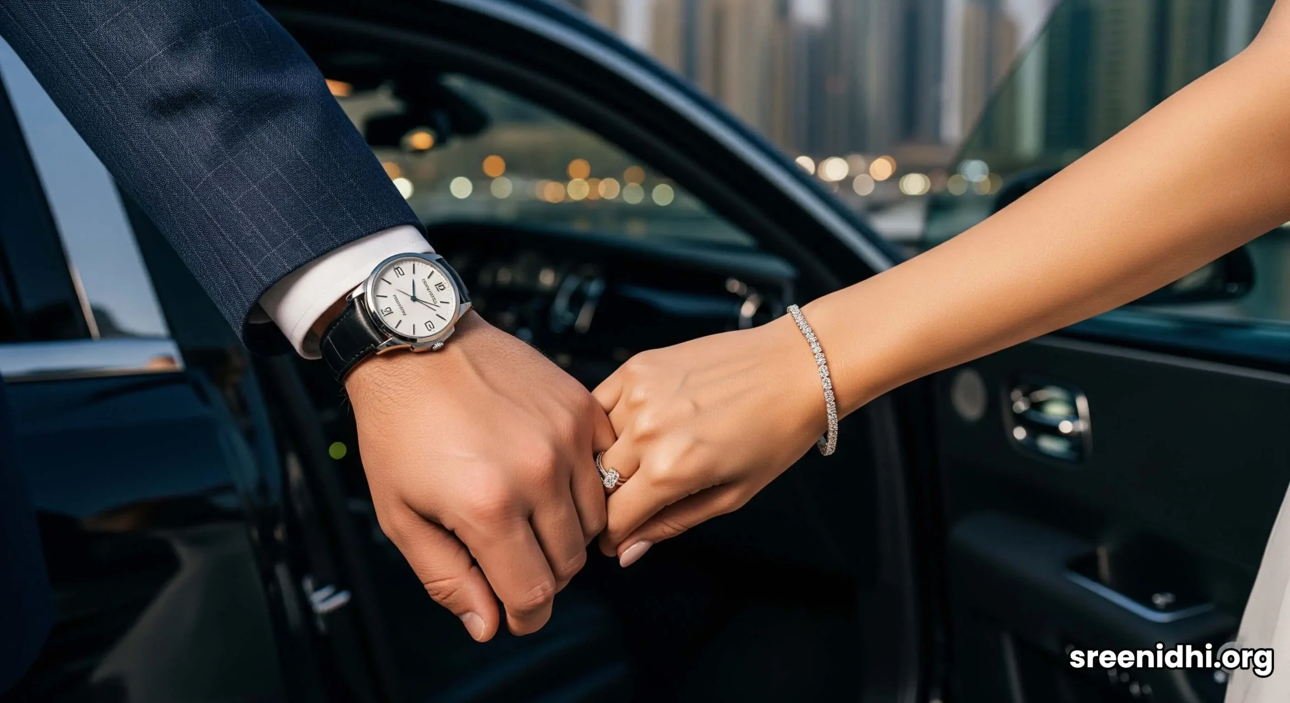 A couple enjoys premier service, stepping from a luxury hotel car onto a private yacht in Dubai.